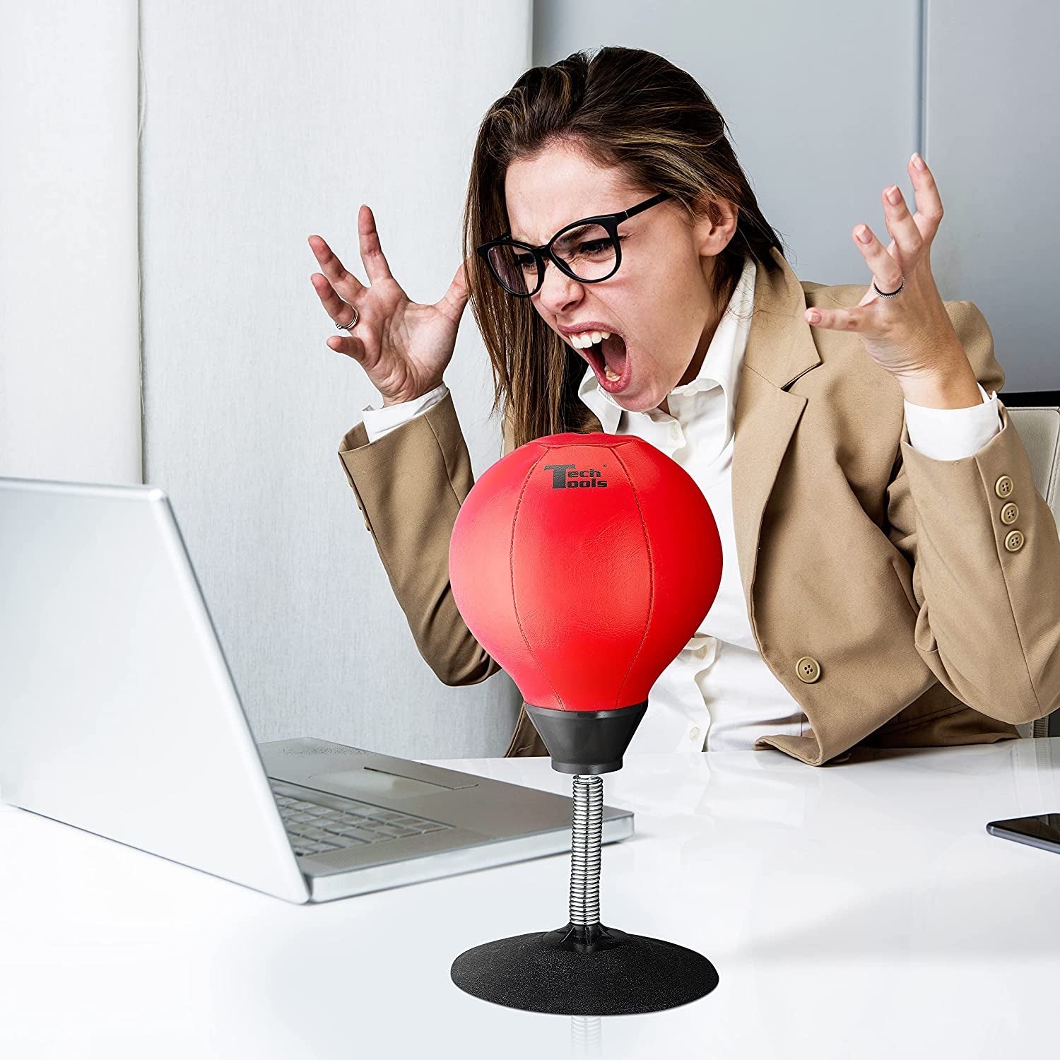 Desktop Punching Bag - Suctions to Your Desk, Heavy Duty Stress Relief Boxing Bag, Cool Stuff for Office, White Elephant Gifts for Boss or Coworker