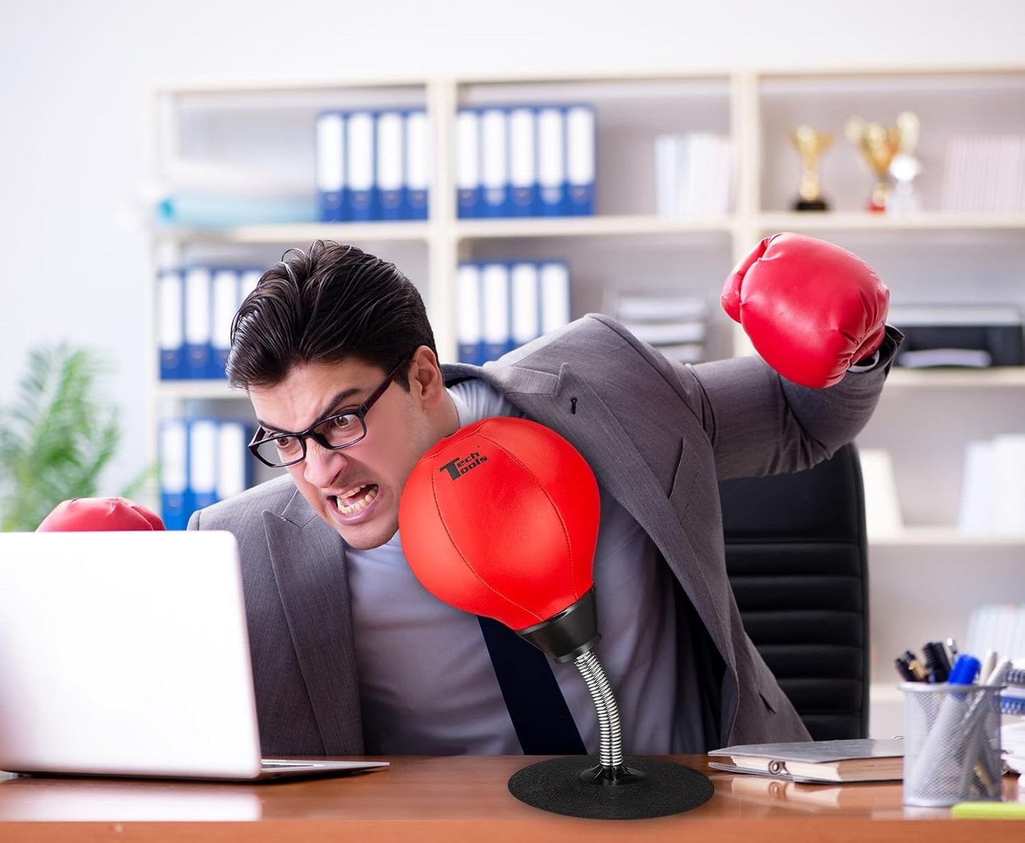 Desktop Punching Bag - Suctions to Your Desk, Heavy Duty Stress Relief Boxing Bag, Cool Stuff for Office, White Elephant Gifts for Boss or Coworker