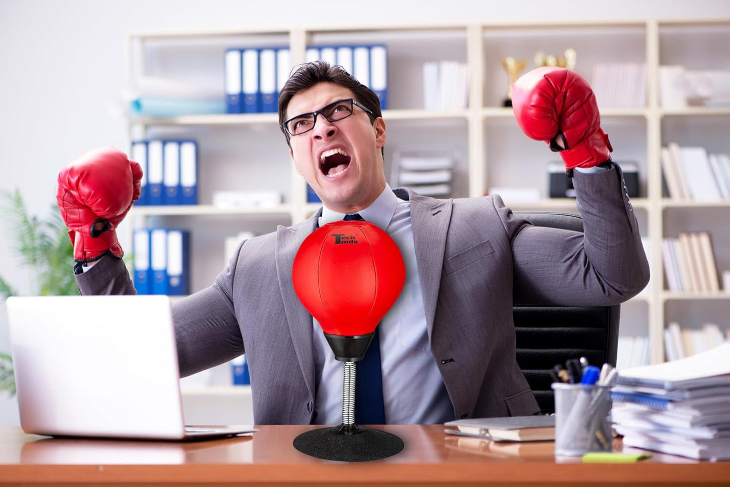 Desktop Punching Bag - Suctions to Your Desk, Heavy Duty Stress Relief Boxing Bag, Cool Stuff for Office, White Elephant Gifts for Boss or Coworker